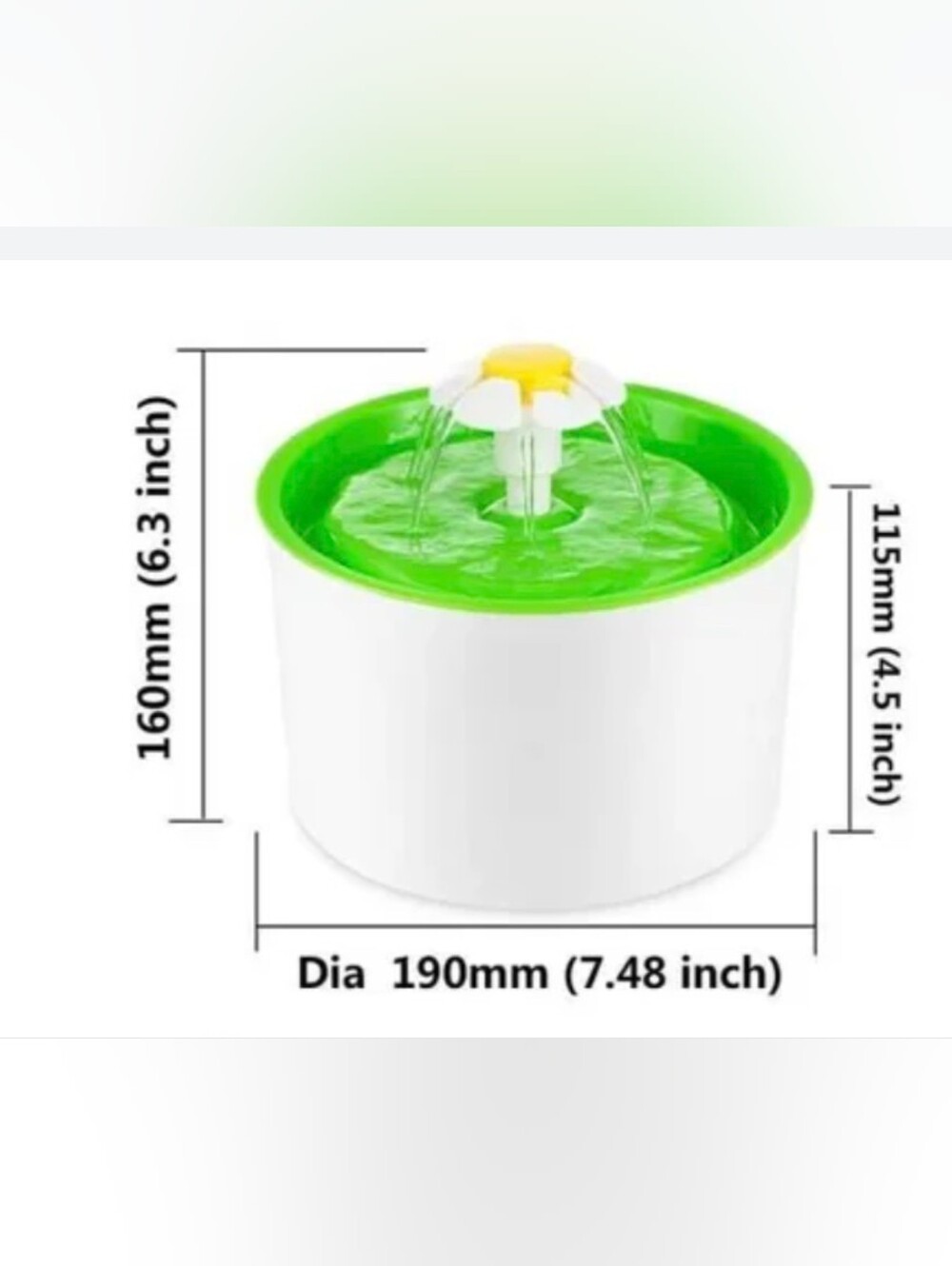 Pet Drinking Fountain with Green Basin and White Base